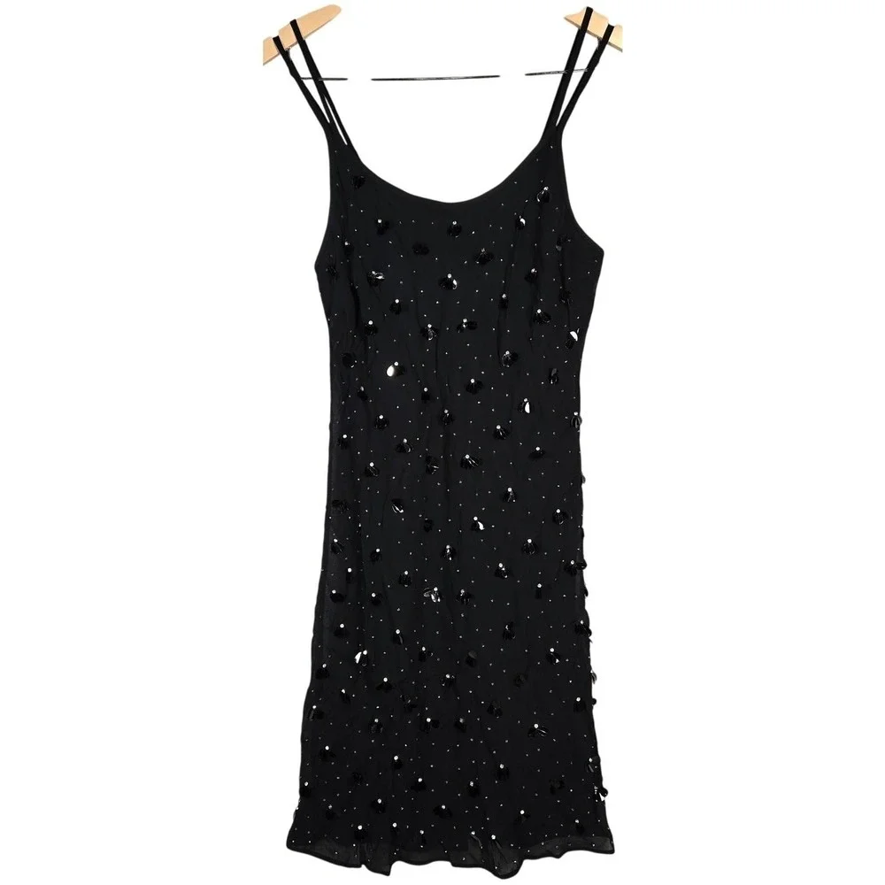 J. Crew Collection Black Sequin Crystal Embellished Slip Dress Size 8‎
